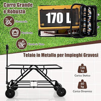 Carrello da Spiaggia Pieghevole, Carrello da Campeggio con Maniglia Regolabile e 360Â° Ruote, Portabottiglie e Tasca Portaoggetti, 170L, per Campeggio, Spiaggia e Giardino (Grigio)