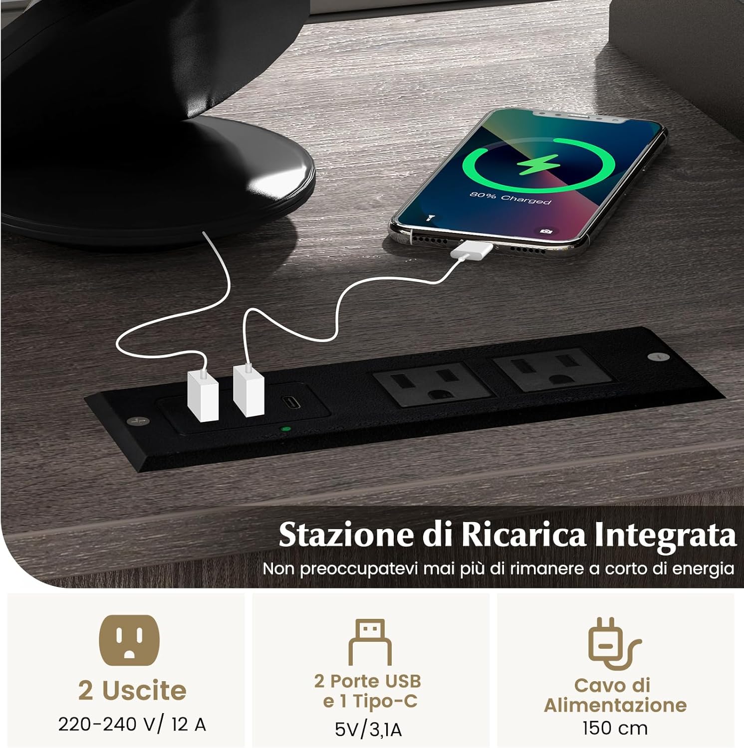 Armadietto per Archivio con Ruote, Mobile Per Documenti con 2 Scomparti, Ripiani Regolabili, Interfaccia USB e TYPE-C, per Soggiorno, Ufficio, Studio, 60 x 43,5 x 65,5 cm (Grigio)