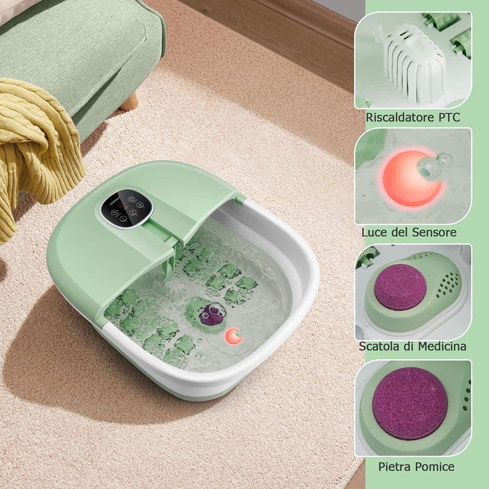 Pediluvio Massaggiatore Piedi Elettrico, Idromassaggiatore Plantare Pieghevole con Riscaldamento e Telecomando, 3 Temperature Regolabili (Verde)