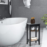 Tavolino da Salotto Alto a 2 Livelli Aperti, Tavolino Comodino in Legno di Pino Massicio, Tavolino Moderno Portaoggetti per Soggiorno e Camera da Letto, 40 x 30 x 73,5 cm (1, Nero)