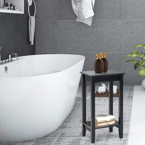 Tavolino da Salotto Alto a 2 Livelli Aperti, Tavolino Comodino in Legno di Pino Massicio, Tavolino Moderno Portaoggetti per Soggiorno e Camera da Letto, 40 x 30 x 73,5 cm (1, Nero)