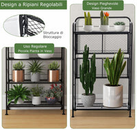 Porta Piante per Interni ed Esterni, Porta Vaso in Metallo Salvaspazio Pieghevole con Ripiano Regolabile, Piedini Regolabili e Struttura Robusta per Salotto, Cortile e Balcone