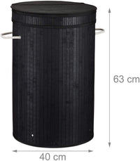 Cesto portabiancheria rotondo con coperchio 63 cm bambù nero 13_0000819_4