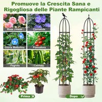 2 Trellis da Giardino per Piante Rampicanti 197 cm, 2 Tralicci in Metallo a Obelisco per Piante in Vaso, Supporto da Giardino per Verdure, Fiori, Pomodori, Rose e Clematidi
