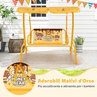 Altalena da Esterno per Bambini, Panchina a Dondolo a 2 Posti con Struttura in Metallo, Tetto Regolabile e Cinture di Sicurezza, per Bambini 3+Anni, Portata 80 kg (Giallo)