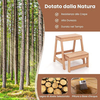 Sgabello Scala in Legno di Abete a 2 Gradini a Ribalta, Scaletta Pieghevole Salvaspazio per Bagno e Libreria, Scaletta Portavasi Multiuso Mensola Fioriere per Balconi e Casa, 50 x 39 x 45 cm