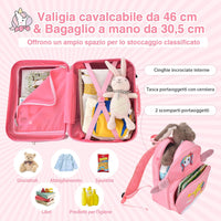 Valigia Cavalcabile per Bambini, 18" Valigia+ 12" Zaino,2 Pezzi, Trolley Bambini Bagaglio a Mano con Ruote Girevoli e Maniglia Retrattile, 2 Cingie Multiuso (Modello 5)