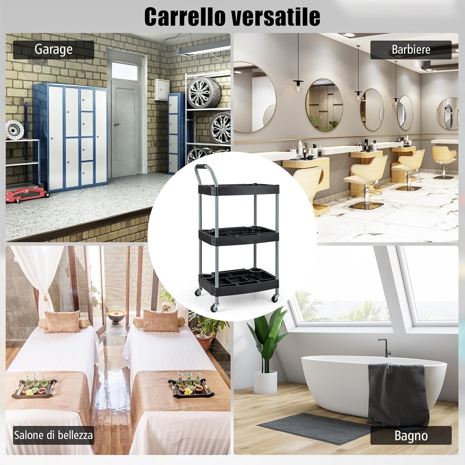 Carrello per Utensili a 3 piani, Carrello Porta Attrezzi su ruotedi Bloccaggio,Capacità 45kg, Organizzatore di strumenti con Pannelli Ben Divisi, per garage per officina per accessori