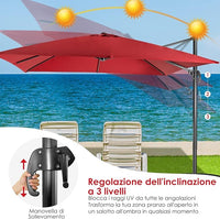 Ombrellone da Giardino, 300 x 300 cm, Ombrellone da Esterno con 3 Inclinazioni, Rotazione a 360°, Manovella, 8 Stecche, Base Incrociata (Vinaccia)