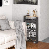 Carrello Portaoggetti da Cucina, Scaffale con Maniglia Laterale e Ruote, Carrello Salvaspazio con 3 Scaffali Stretti, 47,5x13x80,5 cm (Naturale+Grigio)