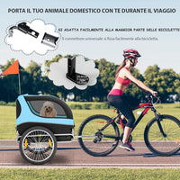 Rimorchio Bici per Animali, Carrello per Bicicletta per Cani di Piccola e Media Taglia con Ruote da 50cm e Tettuccio Apribile, Portata 40 kg, 60,5 x 135 x 95 cm (Azzurro)
