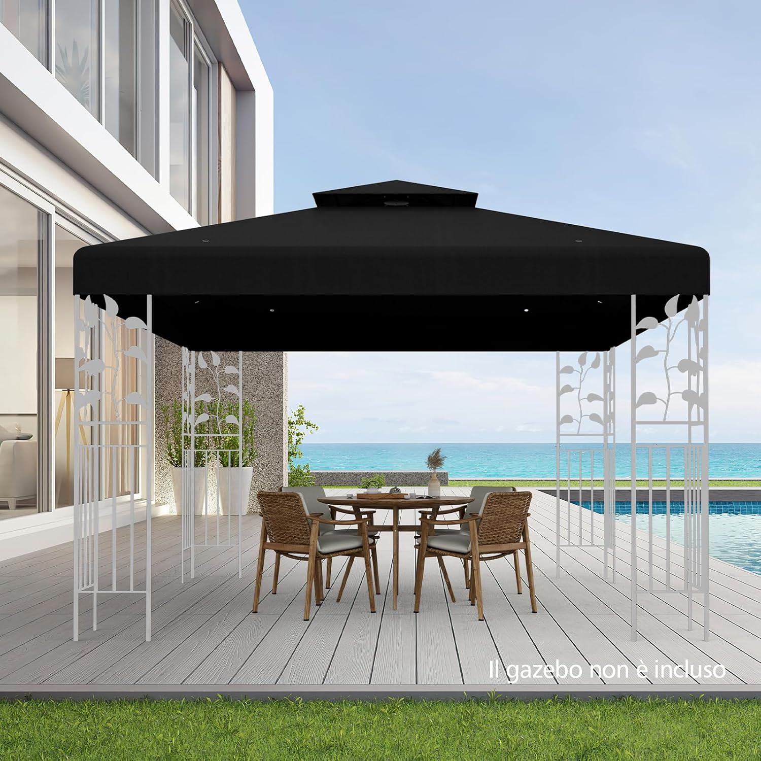 Tetto di Ricambio per Gazebo da Giardino Copertura di Ricambio Gazebo 3 x 3 m (Nero)