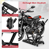 Ponte Sollevatore Idraulico per Moto, Sollevatore Motociclette Fino a 680 kg, Cric Alzamoto con Ruote e Piattaforma Regolabile in Altezza a Pedale Resistente per ATV, UTV per Officina (Nero)