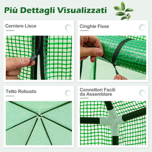 Mini Serra Portatile da Esterno per Inverno con Copertura in PE, Telaio in Metallo Anti-ruggine Rivestito in PE, Porta con Cerniera Arrotolabile e Finestre, Serra per Giardino e Cortile