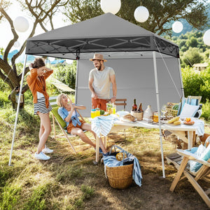 Gazebo Pop-up da Esterno 182 x 182 cm, Gazebo Pieghevole con 1 Parete Laterale, Gambe Inclinabili Regolabili e 4 Picchetti, Tendone Impermeabile per Feste, Campeggio e Picnic (Grigio)