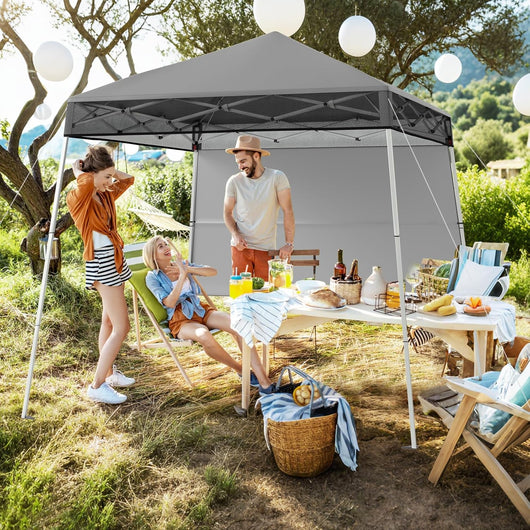 Gazebo Pop-up da Esterno 182 x 182 cm, Gazebo Pieghevole con 1 Parete Laterale, Gambe Inclinabili Regolabili e 4 Picchetti, Tendone Impermeabile per Feste, Campeggio e Picnic (Grigio)