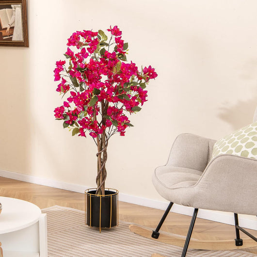 Bougainvillea Artificiale 120 cm, Albero di Buganville Finto con Fiori Aperti e Rami Realistici, Pianta Decorativa per Ingresso, Soggiorno, Ufficio, Rossa/Bianco (1, Rosso)