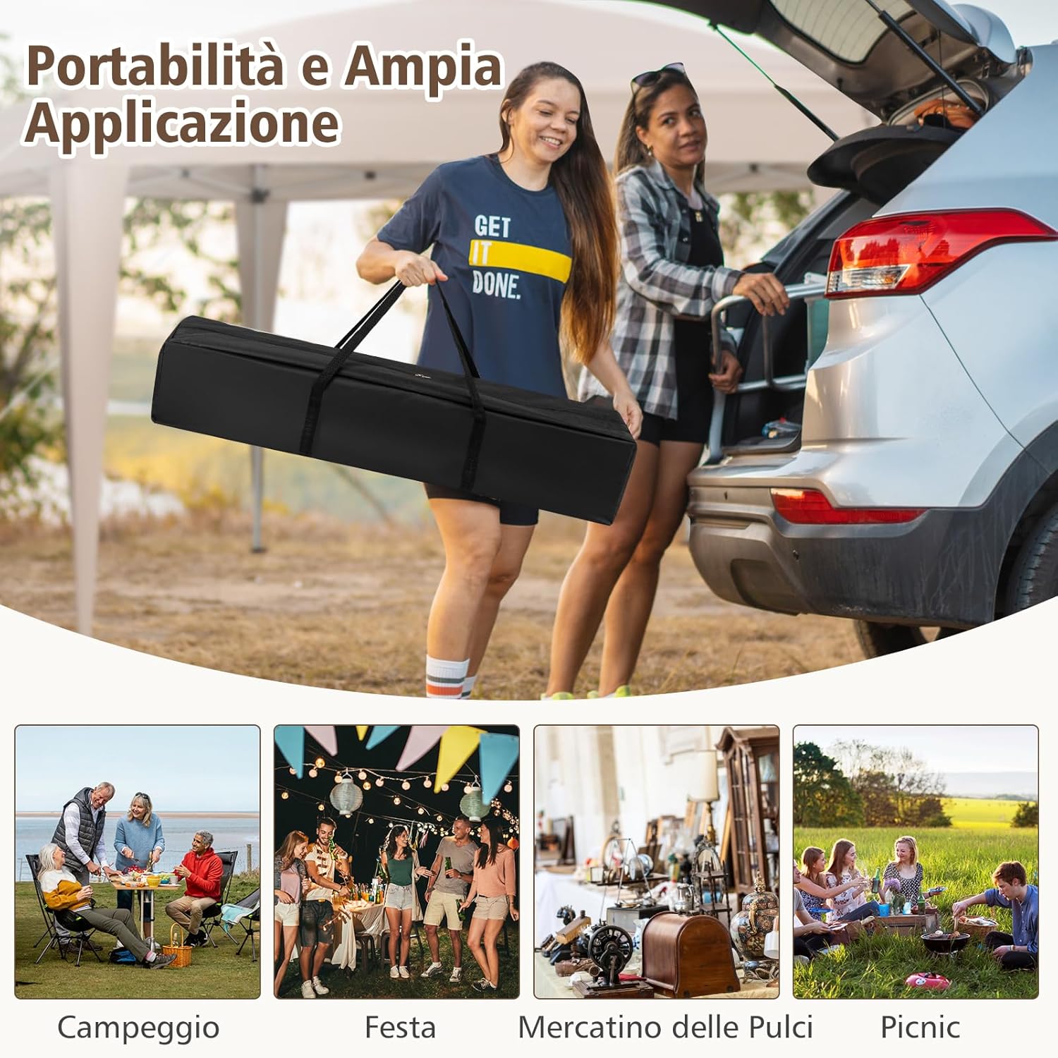 Gazebo Pop-Up Pieghevole 4 x 3,5 m, Gazebo da Giardino Impermeabile, Regolabile in Altezza, Tenda da Giardino con Borsa di Trasporto, per Campeggio e Feste