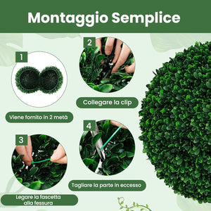 Set di 2 Sfere Topiarie Artificiali da 52 Cm, Piante Finte Sferiche con 20 Fascette, Protette dal Sole, Decorazione da Esterno e Interno per Cortile, Portico, Casa e Festa