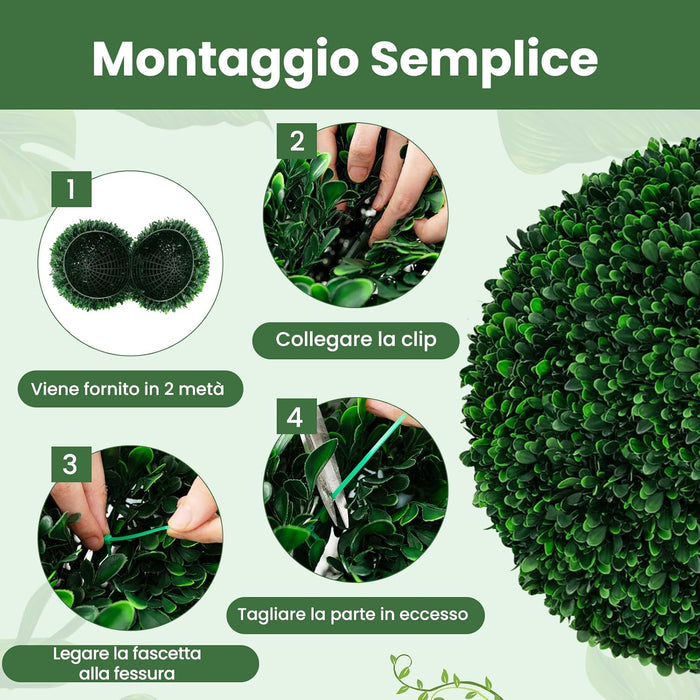 Set di 2 Sfere Topiarie Artificiali da 52 Cm, Piante Finte Sferiche con 20 Fascette, Protette dal Sole, Decorazione da Esterno e Interno per Cortile, Portico, Casa e Festa