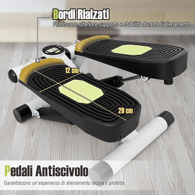 Mini Stepper per Esercizio a Casa, Stepper Idraulico con Fasce di Resistenza, Altezza Regolabile e Pedali Antiscivolo, Dispositivo per Allenamento Completo del Corpo