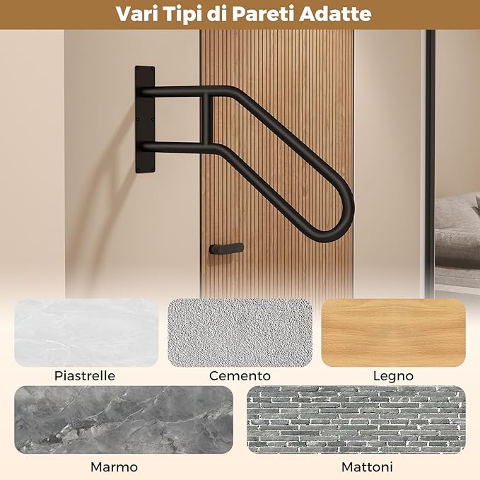 Corrimano per Scala, Ringhiera a Forma di U per 1-3 Gradini per Portico, Corrimano da Parete in Metallo Pesante per Anziani, Bambini e Feriti, 71 x 46 x 8 cm