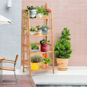 Scaffale per Piante in Bambù a 4 Ripiani, Scaffale Porta Vasi da Interno ed Esterno, Scaffale Portafiori per Balcone, Giardino e Cortile, 48 x 32 x 115 cm (Naturale)