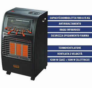 Vinco - Stufa a gas GPL ventilata 3 mattoni - VIN 71402K