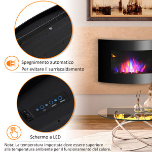 Easycomfort Caminetto Elettrico da Parete con Effetto Fiamma Colorato con Telecomando, in Acciaio Inox e Vetro 65x11.4x52 cm, Nero