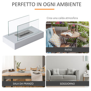 Easycomfort Camino a Bioetanolo da Tavolo 830 W Bruciatori senza Residui Inodore In Acciaio Inox con Vetro 35x18x21 cm Bianco