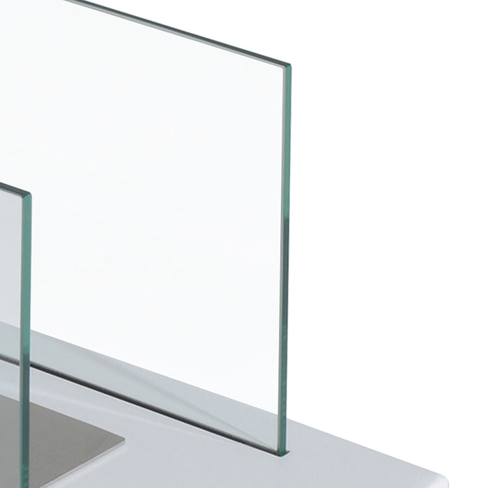 Easycomfort Camino a Bioetanolo da Tavolo 830 W Bruciatori senza Residui Inodore In Acciaio Inox con Vetro 35x18x21 cm Bianco