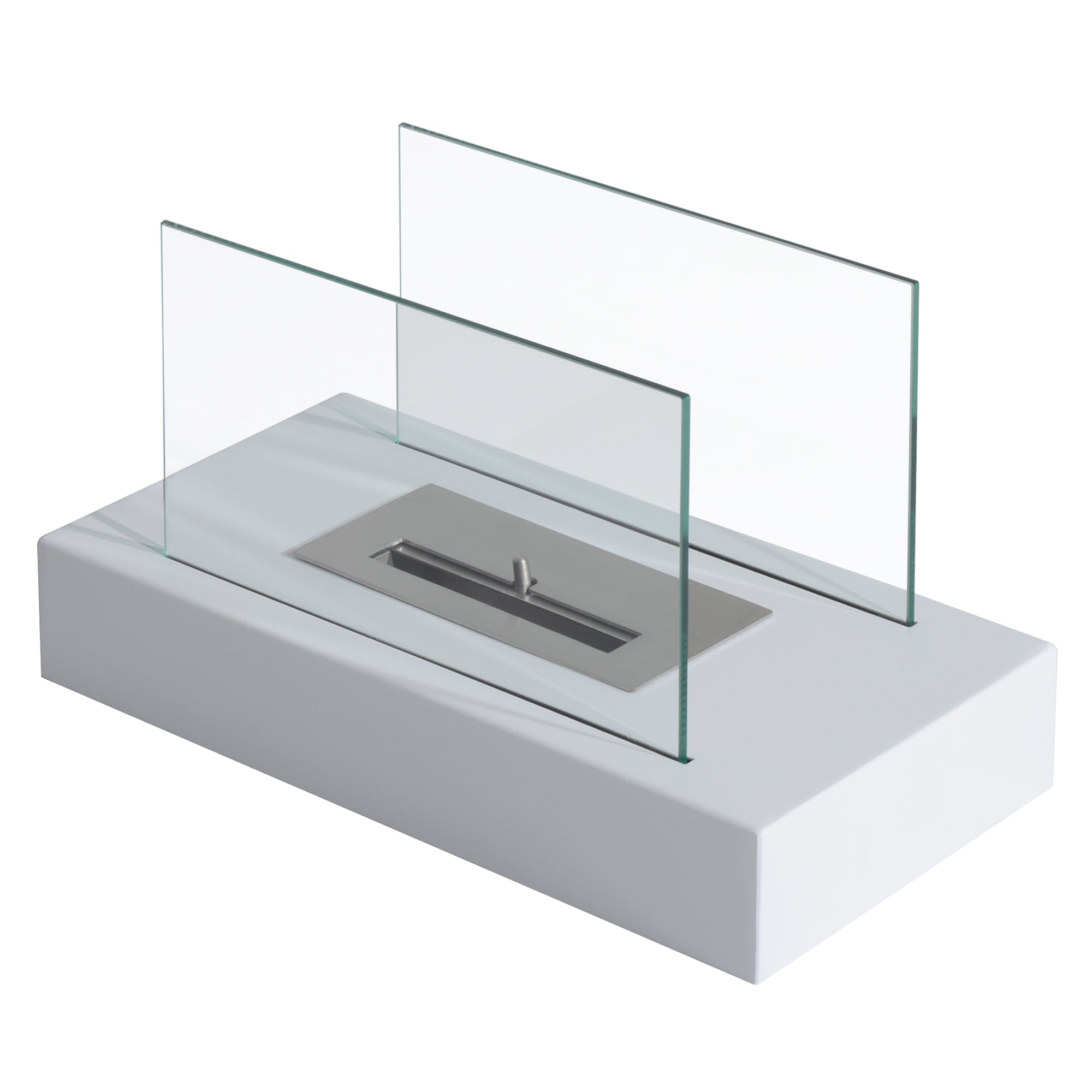 Easycomfort Camino a Bioetanolo da Tavolo 830 W Bruciatori senza Residui Inodore In Acciaio Inox con Vetro 35x18x21 cm Bianco