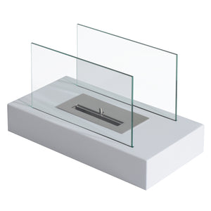Easycomfort Camino a Bioetanolo da Tavolo 830 W Bruciatori senza Residui Inodore In Acciaio Inox con Vetro 35x18x21 cm Bianco