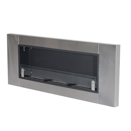 EasyComfort Caminetto a Bioetanolo da Parete in Acciaio Inossidabile Inodore con 3 Serbatoi 1.5LT, 136 x 14 x 54cm, Argento e Nero