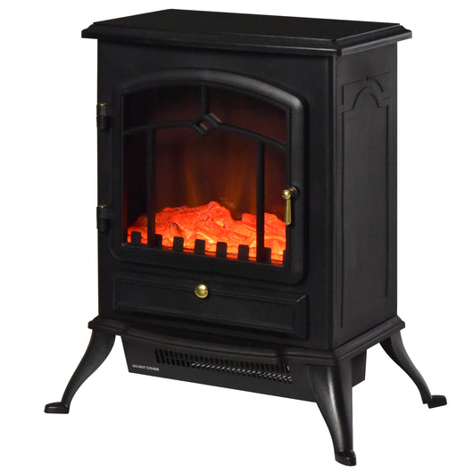 Easycomfort Camino Elettrico da Terra con Effetto Fiamma Potenza 1000W /2000W in ABS e Vetro 45×28×54cm Nero