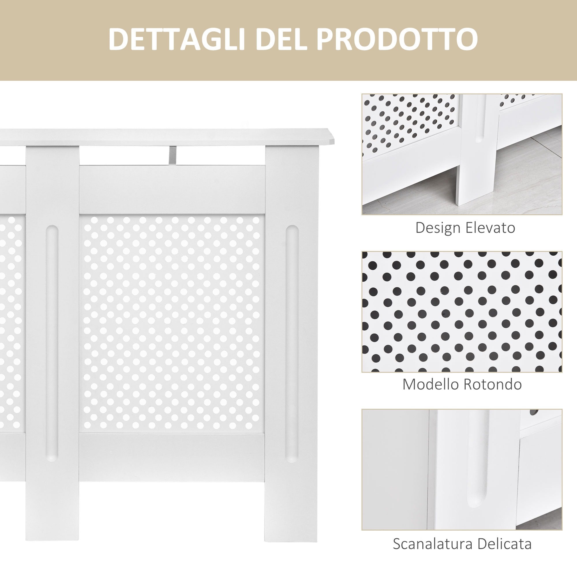 Easycomfort Copritermosifone Moderno a Griglia in MDF per Casa e Ufficio, 111.5x82x19 cm, Bianco