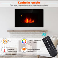 EasyComfort Camino Elettrico da Parete Potenza 1000W/2000W Effetto Fiamma 7 Colori con Telecomando 90 × 9.5 × 56cm