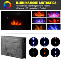 EasyComfort Camino Elettrico da Parete Potenza 1000W/2000W Effetto Fiamma 7 Colori con Telecomando 90 × 9.5 × 56cm