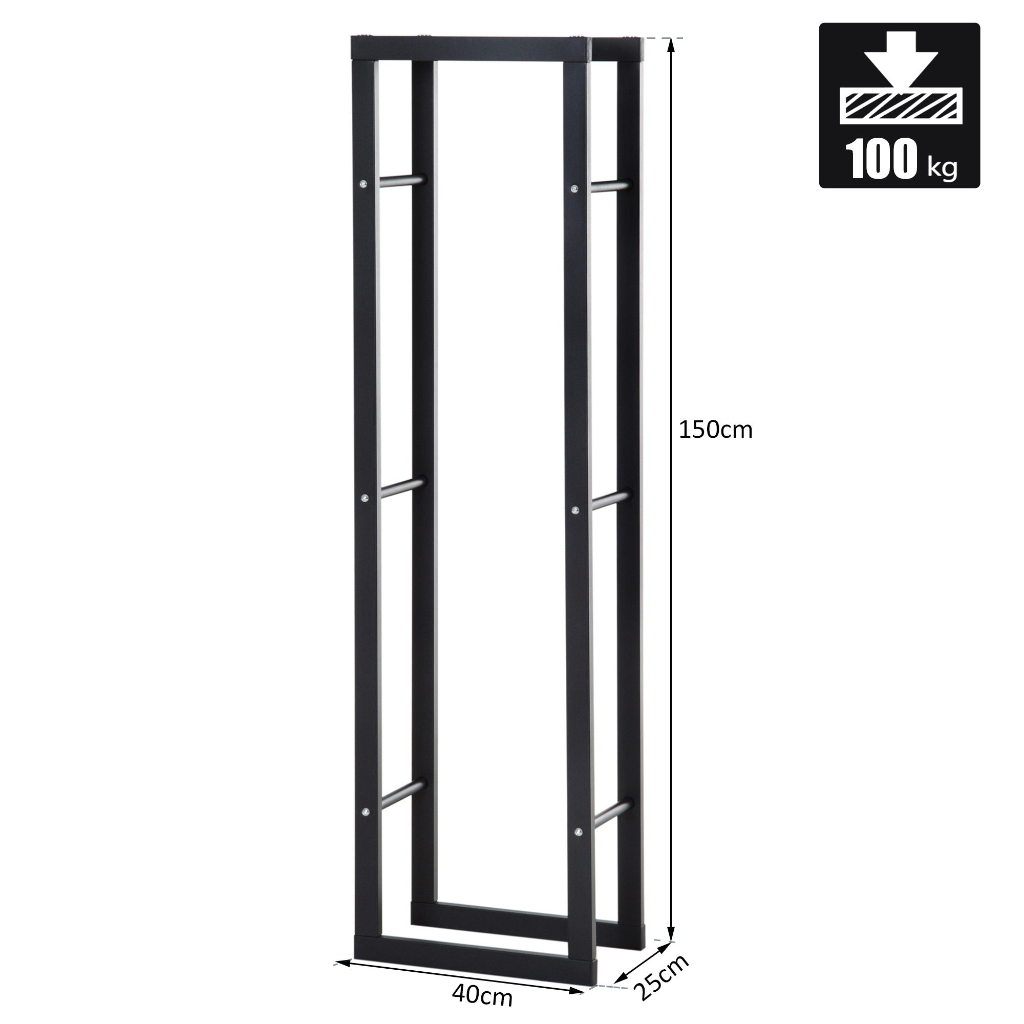 Easycomfort Porta Legna Verticale in Metallo Nero da Interni ed Esterni con Portata 100 kg max, 40x25x150 cm
