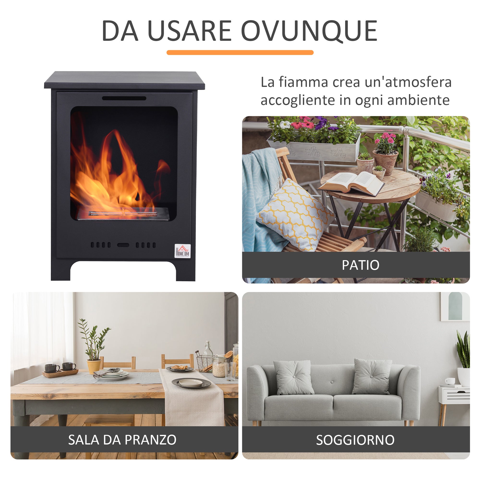 Easycomfort Caminetto a Bioetanolo Più Efficiente ed Ambientale Capacità Massima Combustile 0.9 Litri per una Fiamma fino a 3 Ore