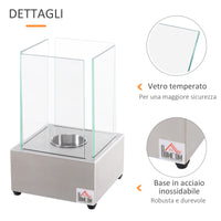 Easycomfort Camino a Bioetanolo da Tavolo con Bruciatore da 0.4L, Biocamino in Acciaio e Vetro per Interni ed Esterni, 20x20x33cm, Argento