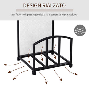 Easycomfort Portalegna da Interno ed Esterno in Metallo con Ganci e 4 Attrezzi Inclusi, 39x39x68cm, Nero