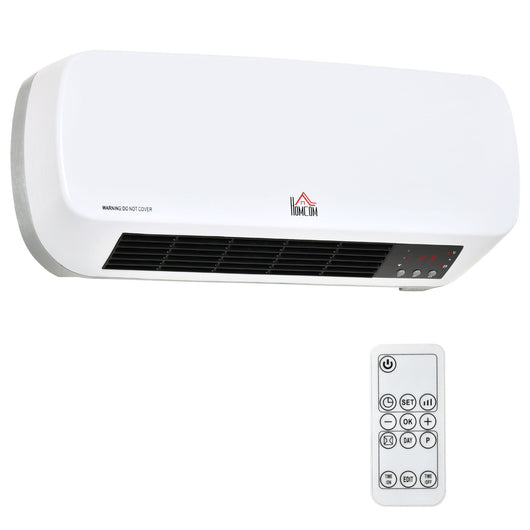 EasyComfort Stufa Elettrica da Parete con Telecomando, Temperatura Regolabile e Timer 12 Ore, Potenza 1000W/2000W, 45x18.6x11.5cm, Bianco