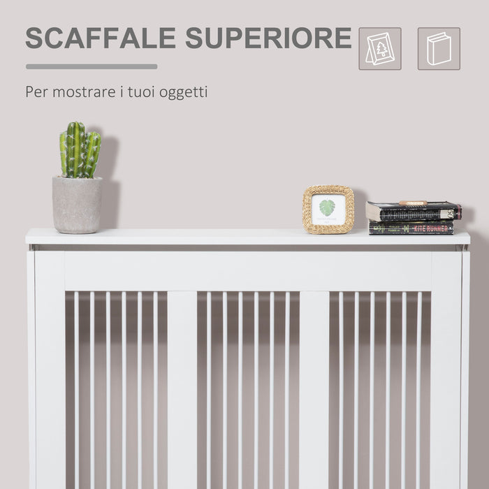 Easycomfort Copritermosifone a Doghe Moderno ed Elegante per la Casa, in MDF e Acciaio, 90x18x84cm, Bianco