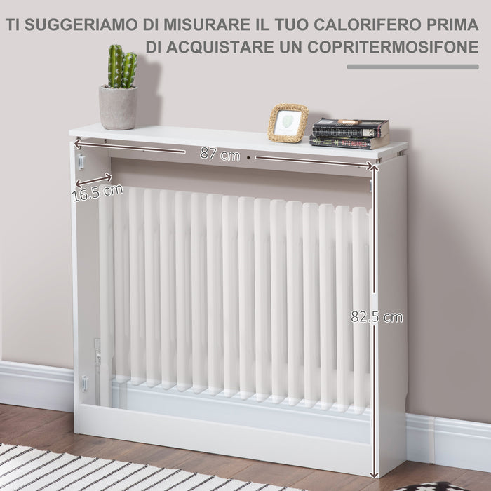 Easycomfort Copritermosifone a Doghe Moderno ed Elegante per la Casa, in MDF e Acciaio, 90x18x84cm, Bianco
