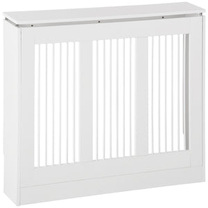 Easycomfort Copritermosifone a Doghe Moderno ed Elegante per la Casa, in MDF e Acciaio, 90x18x84cm, Bianco