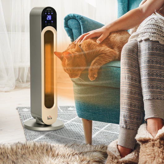 Easycomfort Stufetta Elettrica a 3 Modalità di Riscaldamento Regolabile con Telecomando, Φ25x73.5 cm, Argento