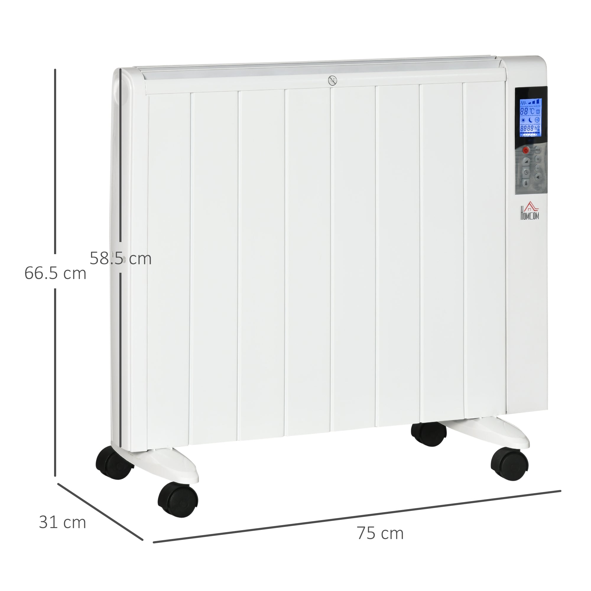 EasyComfort Stufetta Elettrica da 1000/2000W con Timer e Impostazioni di Calore per Stanze max 15 m², 75x31x66.5 cm, Bianco