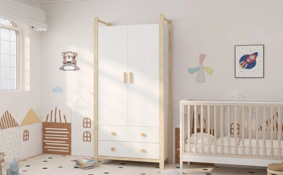 Armadio 2 ante 89,6 x 44 x 180,5 cm bianco con 2 cassetti e appendiabiti