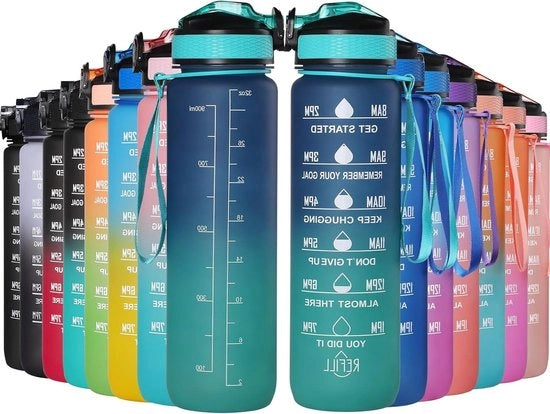Ottimale Onda Sportiva Bottiglia 32oz/1000ml con Marcatore di Tempo Motivazionale - Senza BPA - Adatta per Sport Universitari, Fitness, Bici, Esterno